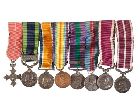 MINIATURE INDIA, GREAT WAR AND SOUTHERN PERSIA MINIATURE MILITARY M.B.E. AND MERITORIOUS SERVICE MEDAL GROUP OF EIGHT, BAR-MO