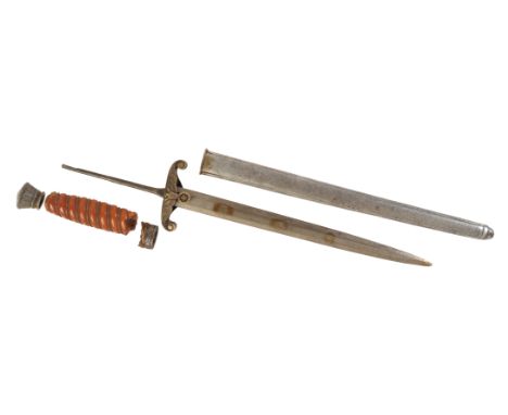 PARTS OF A GERMAN ARMY DAGGER an unmarked blade, pommel, handle with some chips, scabbard missing the rings, and a crossguard