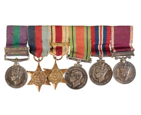 MINIATURE REGULAR ARMY GENERAL SERVICE MEDAL, PALESTINE AND WORLD WAR II 8TH ARMY GROUP OF SIX 1936-1948, BAR-MOUNTED FOR WEA