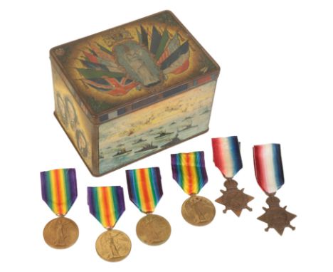 GREAT WAR MEDALS AND A RARE RIDGWAY'S PEACE TEA CANISTER 1919 1914-15 Star, attributed to M2-079992 Private John L. Bohler, A