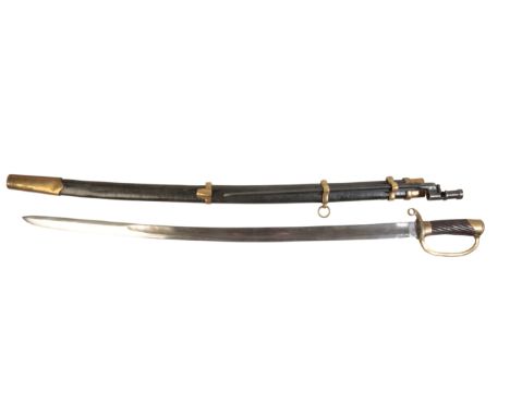 AN IMPERIAL RUSSIAN SYSTEM 1881 DRAGOON STYLE SABRE with plain curved blade and plain brass knuckle bow and mounts, regimenta