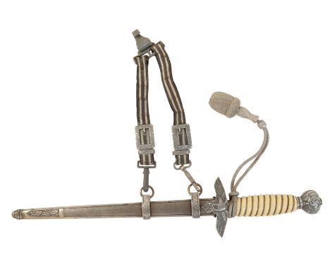 A LUFTWAFFE DAGGER WITH HANGERS AND KNOT, BY ALCOSO the ivory colour handle with the wire tight. The blade maker marked Alcos