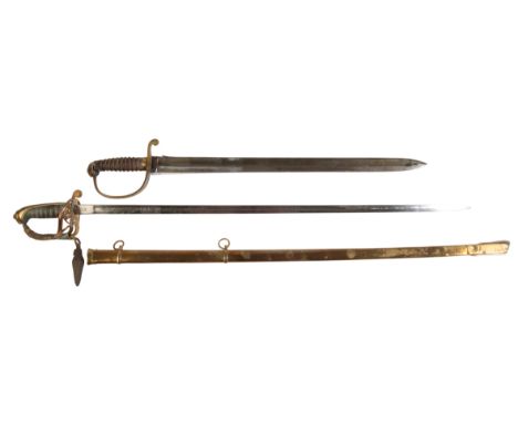 AN OFFICERS DRESS SWORD BY PULFORD &amp; CO OF LONDON the brass pierced hilt with brass and sharkskin wired grip with brass p