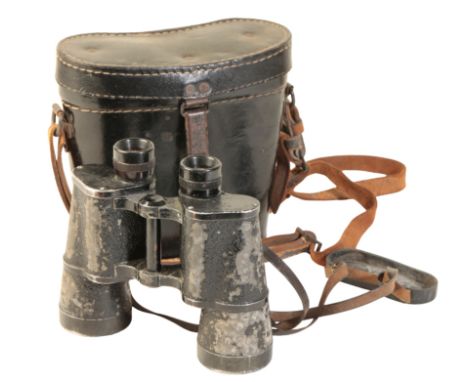 A PAIR 10 X 50 KREIGSMARINE BINOCULARS stamped to the backplate with makers mark EEH and KF, no. 440244, with leather neck st