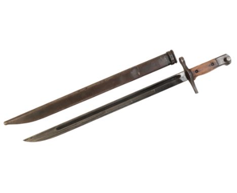 A JAPANESE M.1897 ARISAKA BAYONET with proof marks on the blade, total length 54.5cm; the scabbard has slight dent in it