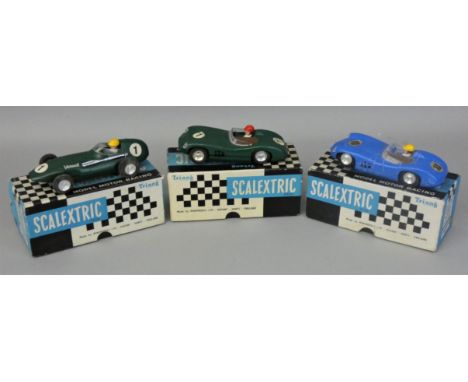 Three boxed Tri-ang Scalextric models made by Minimodels Ltd, comprising a Vanwall MM/C.53 together with a pair of Aston Mart