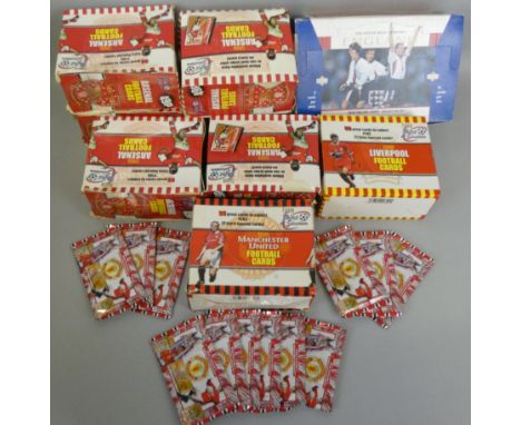 A large collection of 1990's new old stock football collectors trading cards, to include Arsenal, Liverpool and Manchester Un