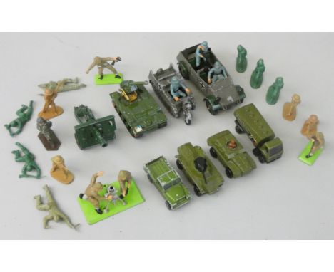 Various unboxed die-cast vehicles and model figures, to include Matchbox Battlekings K-107 S. P. Howitzer, Matchbox No. 16 Ba