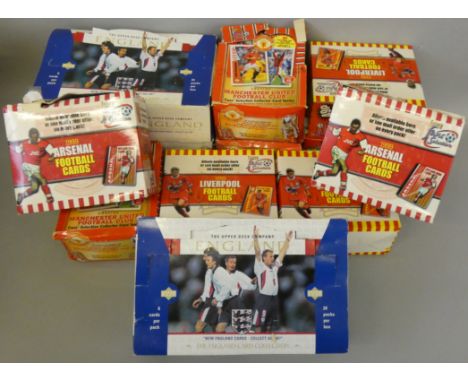 A large collection of 1990's new old stock football collectors trading cards, to include Arsenal, Liverpool and Manchester Un