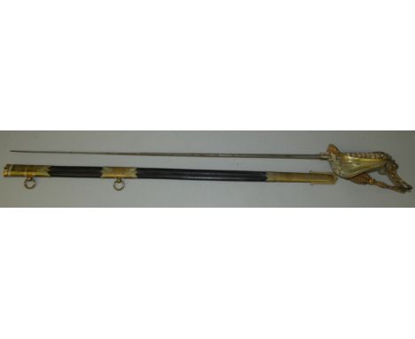 A late 19th/early 20th century naval dress sword, by Goldman S., Naval Stores, Davenport, in scabbard, the hilt bearing the n