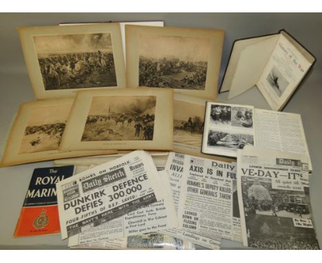 A portfolio of photogravures of British Battles containing approximately 50 cards mounted images, together with Leads war by 