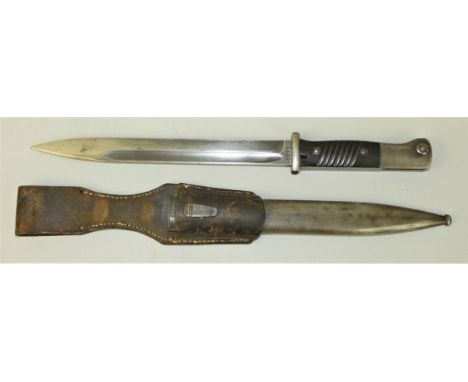 Mundlos knife bayonet for K98K Mauser rifle, serial No. 1475d with matching scabbard and leather frog marked Galsderf 1938, m