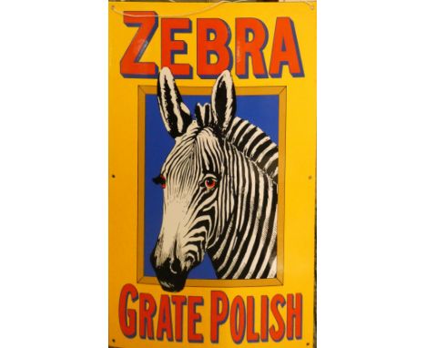 A vitreous enamel single sided advertising sign, Zebra Grate Polish, 52 x 35 cm. Provenance; unused stock owned by the Promot