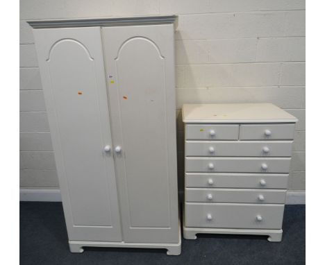SHEREDON FURNITURE, A WHITE TWO PIECE BEDROOM SUITE, comprising a double door wardrobe, width 98cm x depth 61cm x height 187c