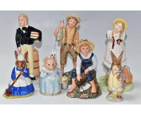 A GROUP OF ROYAL DOULTON AND BESWICK CHARACTER FIGURES, comprising Royal Doulton: Huckleberry Finn HN2927, Tom Brown HN2941, 