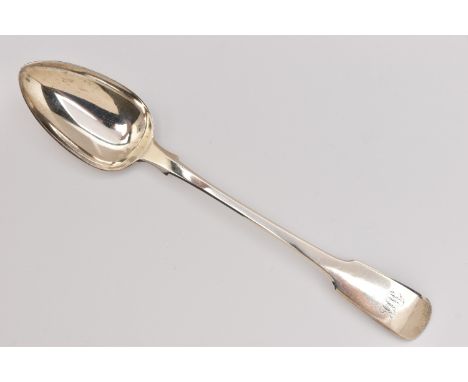 A 'WILLIAM BATEMAN I' SILVER FIDDLE PATTERN BASTING SPOON, engraved monogram to the handle, hallmarked 'William Bateman I' Lo
