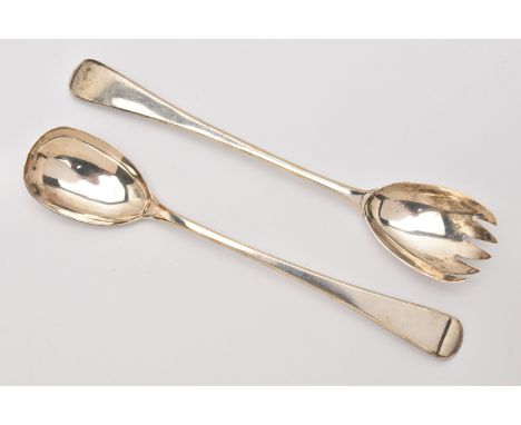 A PAIR OF SILVER GEORGE III 'PETER &amp; WILLIAM BATEMAN' SALAD SERVERS, Old English pattern polished form, hallmarked 'Peter