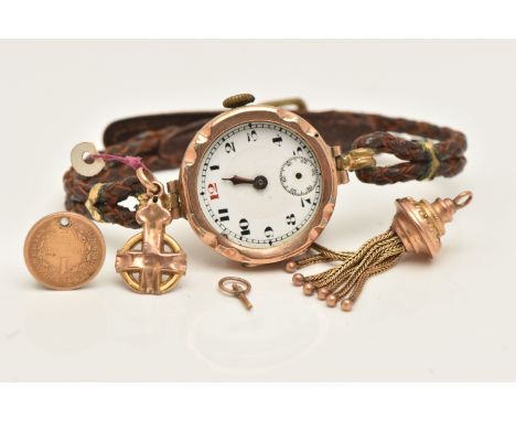 AN EARLY 20TH CENTURY WRISTWATCH AND OTHER ITEMS, manual wind watch, AF requires attention, inside case back hallmarked 9ct G