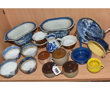 A GROUP OF CERAMICS, to include a collection of small individual cookware/child's cookware, including three Royal Doulton sto
