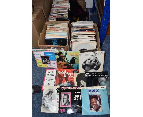 THREE BOXES OF 45 RPM SINGLES comprising approximately three hundred singles (some without sleeves, some without central area