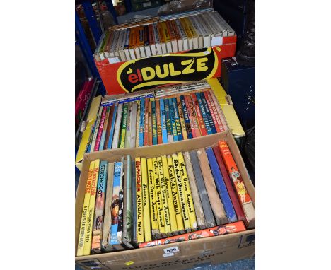 FOUR BOXES OF BOOKS, over two hundred titles mostly hardback format, included mostly annuals mid 20th century cowboy/western 