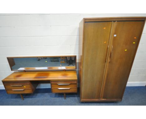 WHITE AND NEWTON, A MID-CENTURY TEAK TWO PIECE BEDROOM SUITE, comprising a double door wardrobe, width 93cm x depth 57cm x he