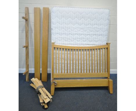 A NEXT ASCOT MEDIUM 4FT6 MATTRESS, and an oak bedstead, with bolts and slats, condition report: general signs of usage to all