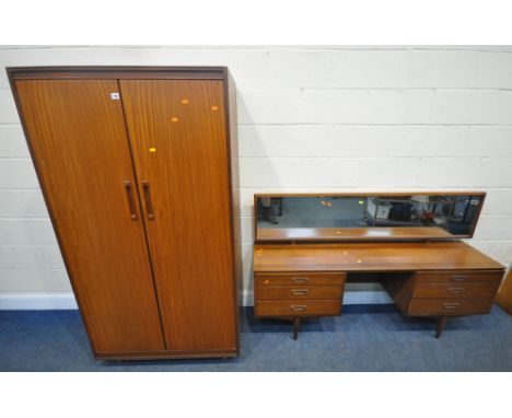 WHITE AND NEWTON, A MID-CENTURY TEAK TWO PIECE BEDROOM SUITE, comprising a double door wardrobe, width 93cm x depth 57cm x he