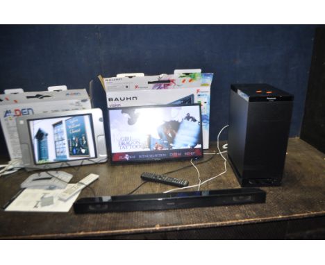 AN AVTEX 15in CARAVAN TV WITH POWER SUPPLY AND REMOTE, a Bauhn TV/DVD combi with power supply and remote and a Panasonic home
