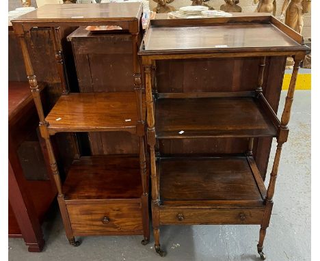 Two 19th century whatnots, in rosewood and mahogany together with a modern hardwood two drawer console table with under-tier.