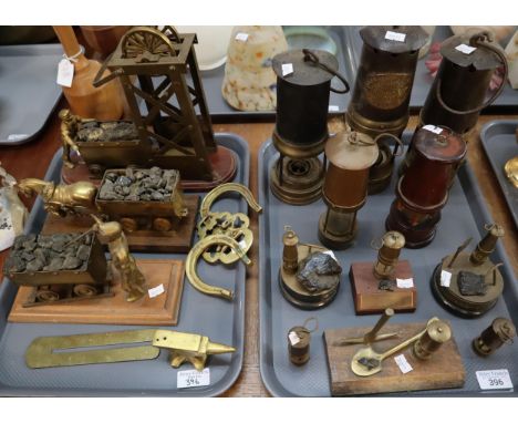 Collection of Mining/Colliery ephemera to include: various Miner's lamps, miniature brass anvil, miniature Miner's lamps, too
