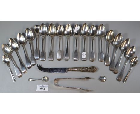 Collection of silver flatware to mainly include spoons and sugar nips. 11 troy oz approx.  (B.P. 21% + VAT) 