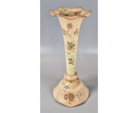 Royal China Works Worcester blush ivory floral trumpet vase. Shape No. G996. 29cm high approx.  (B.P. 21% + VAT) NO IN-HOUSE 