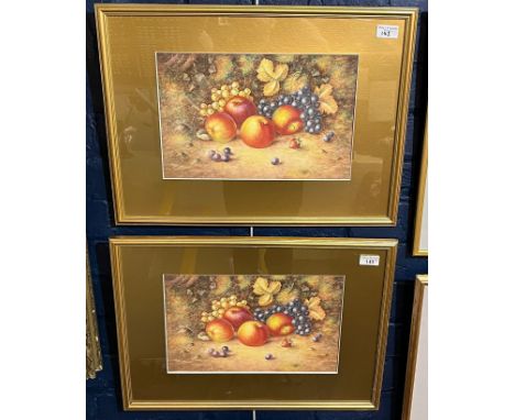 After H Ayrton, (British, Worcester Porcelain artist), still life studies of fruit, two the same. Coloured prints , signed in