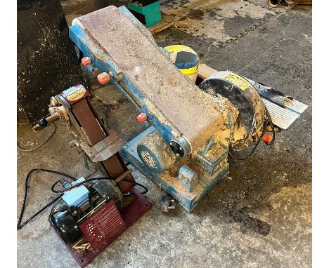 Pro Edge by Robert Sorby electric bench belt sander together with a similar large bench belt sander with attached disk sander