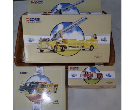 Four Corgi Classics Fire Engines and Fire related vehicles to include: American LaFrance Ariel Ladder Truck Denver Fire Depar