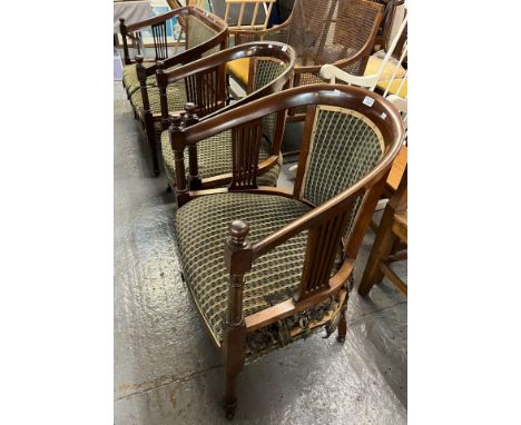 Edwardian mahogany part parlour suite comprising: two seater sofa and a pair of tub chairs. (3) (B.P. 21% + VAT) 