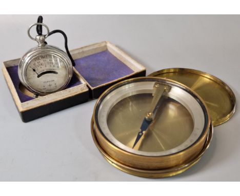 Continental vintage Volt Pocket Meter in original box, together with a 19th century brass Miner's compass by W &amp; L. E. Gu
