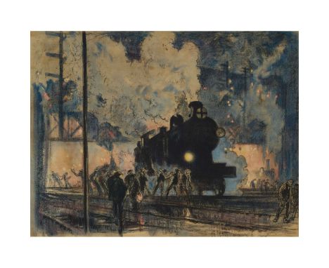  SIR FRANK BRANGWYN (BRITISH 1867-1956) STEAM TRAIN (NOCTURNE) Lithograph, signed in pencil lower right image size 61.25cm x 