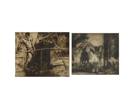  SIR FRANK BRANGWYN (BRITISH 1867-1956) TWO ETCHINGS: SANTA SOPHIA, CONSTANTINOPLE; THE TANPIT Santa Sophia, Constantinople: 