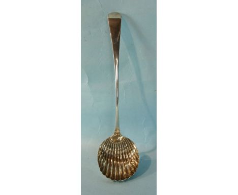A Hester Bateman Old English pattern ladle with shell bowl, London 1787, 33.5cm long ___5oz.