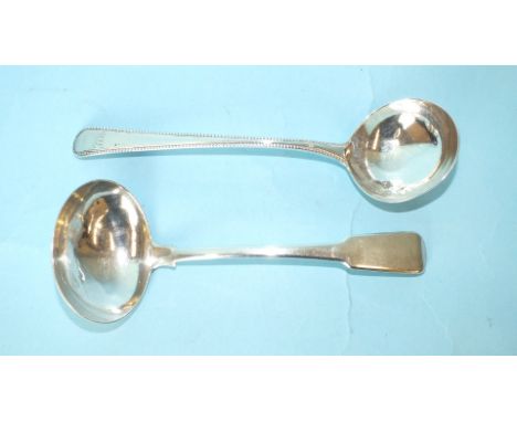 A Georgian beaded sauce ladle by George Smith III, London 1777 and a Georgian fiddle pattern sauce ladle by Thomas Dicks, Lon