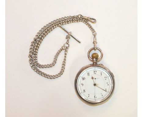 A silver cased open faced keyless chronometer, the white enamel two-piece dial with Arabic minutes and seconds and centre swe