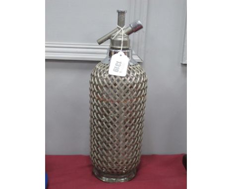 A Vintage Wire Bound Soda Siphon, with chrome fitting, 34cm high.