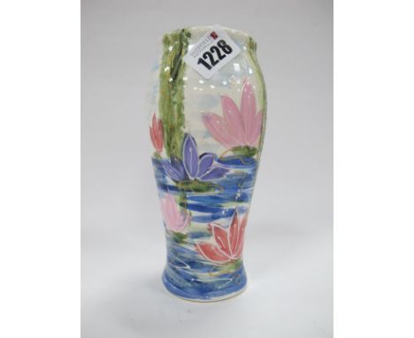 Anita Harris Homage to Monet 'Lilly' Bella Vase, gold signed, 17.5cm high.