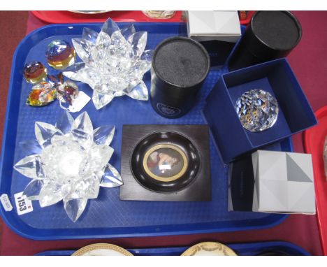 Swarovski Glass Ball, Hadrian Crystal (boxed), other crystal glassware, portrait oval, etc:- One Tray.