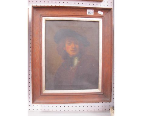 Rembrandt Self Portrait, oil on canvas (signed on verso (Autoritratto di Rembrandt Galleria Pitti) 32 x 25cm.