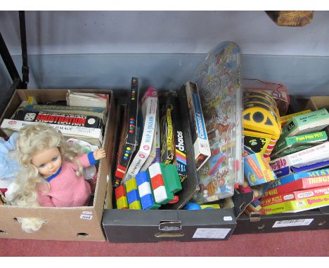 Jigsaws, vintage board games, dolls, etc:- Three Boxes