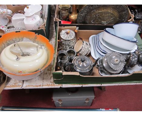 A Selection of Plated Ware, framed ware, etc:- One Box plus two glass light shades.