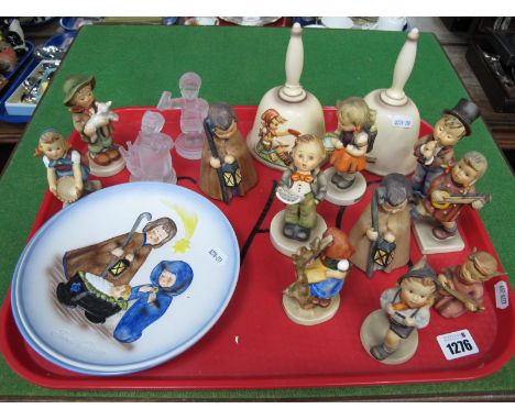 Two Hummel West German Annual Bells (1979 and 1980) (boxed), two Christmas Nativity collectors plates, two Goebel crystal fig